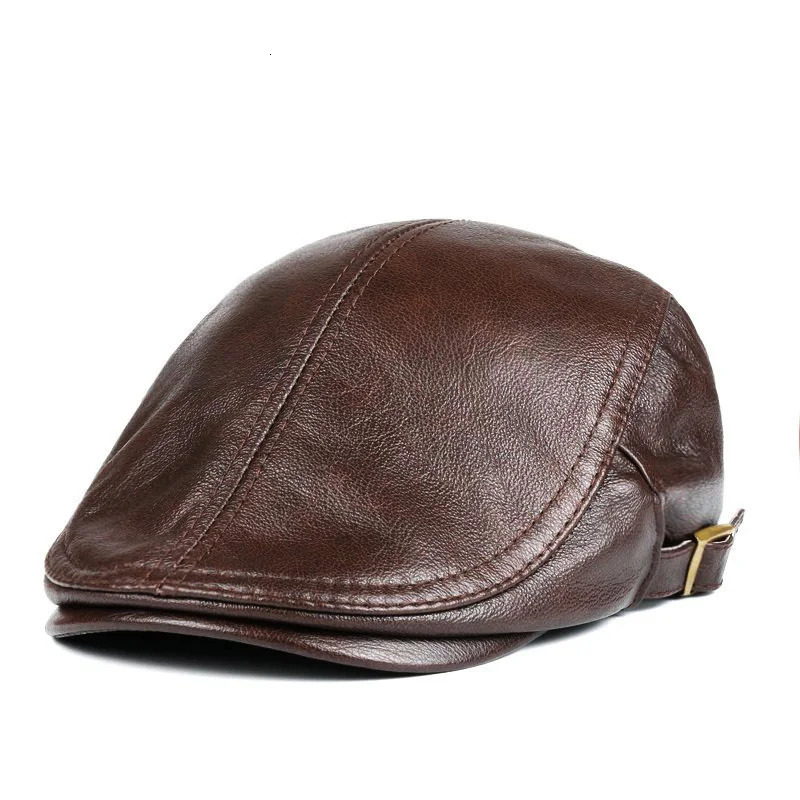 Hats Men Women Street Bonnet Genuine Leather Beret Male Thin Hats 55-61 cm Adjustable Forward Cap Leisure Duckbill Casquette 250213