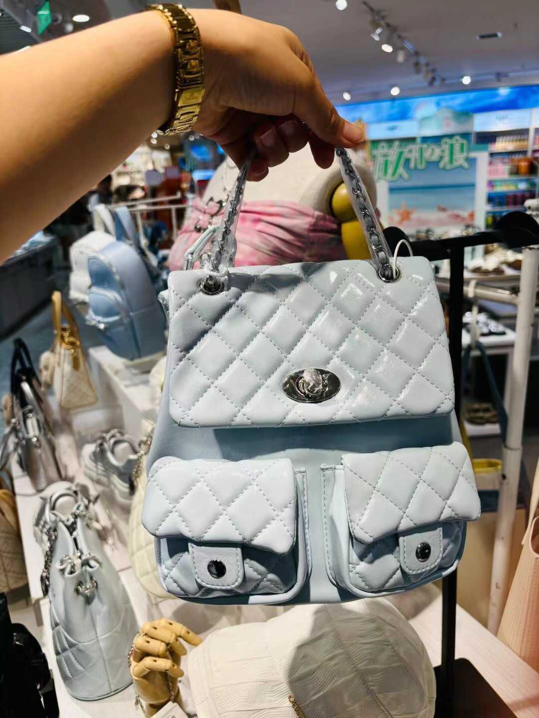 Designer bag Sanfu Same Style Backpack New Gold Small Fragrant Wind Ling Grid Chain Solid Color Double Front Bag Backpack Commuter Womens Bag Y250217