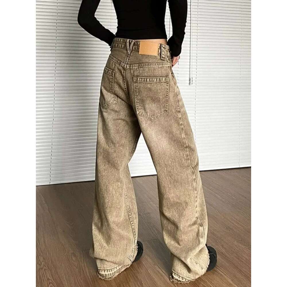 Brown 2024 Women Jeans High Waist Fashion American Vintage Streetwear Y2k Wide Leg Jean Female Trouser Baggy Denim Pants