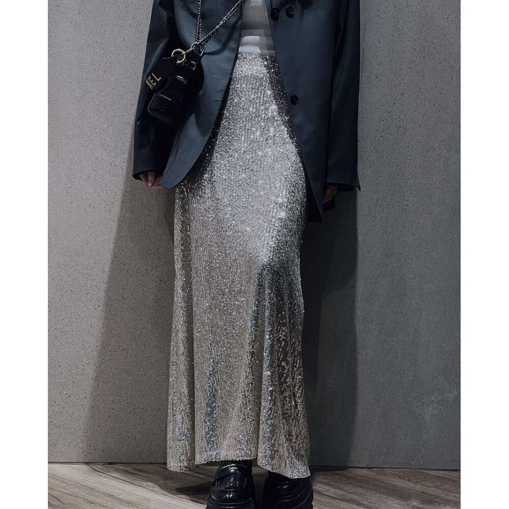 Spring Autumn Hot Women's Sleeve Top, Long Half Skirt, Shining Set, 2025 New Style, Unique and Elegant Clothing