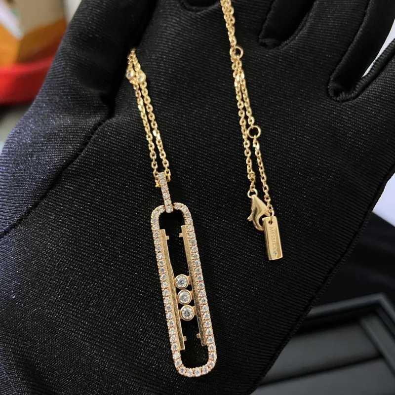 Pendant Necklaces New Full-Diamond Necklace with Sliding Three-Bead Paperclip Design High Quality Perfect Gift Option J250217 2F207