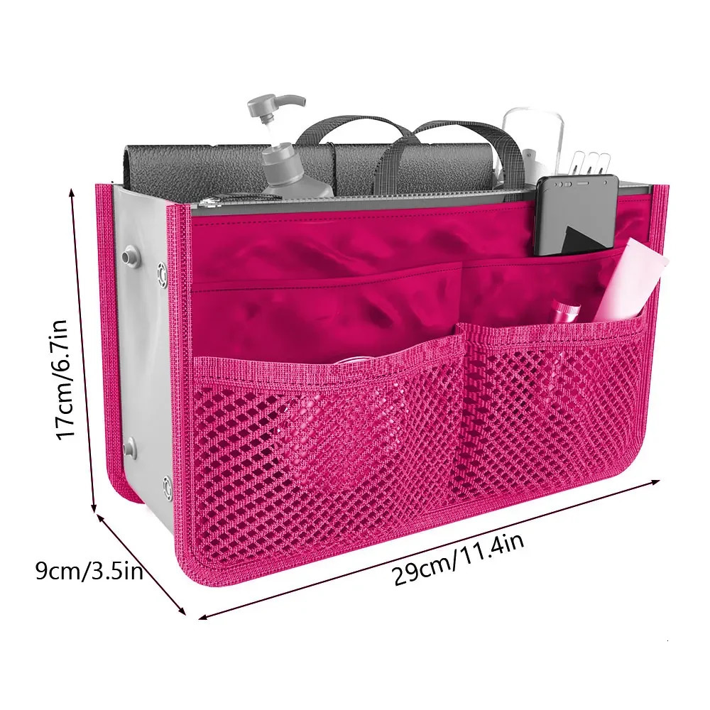 Women Cosmetic Organizer Bag Nylon Travel Insert Organizer Handbag Foldable Large Capacity Insert Bag Liner Makeup Tote 250217
