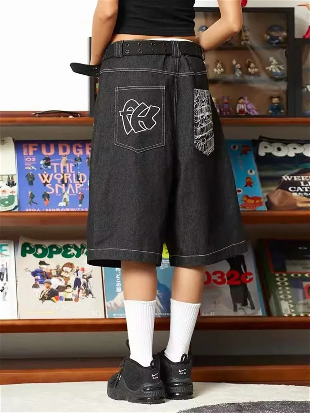 Baggy Wide Leg Shorts Streetwear Vintage Embroidery Woman Jeans Y2k Shorts Oversize Retro Style Shorts Hippie Denim Pants Summer 250210