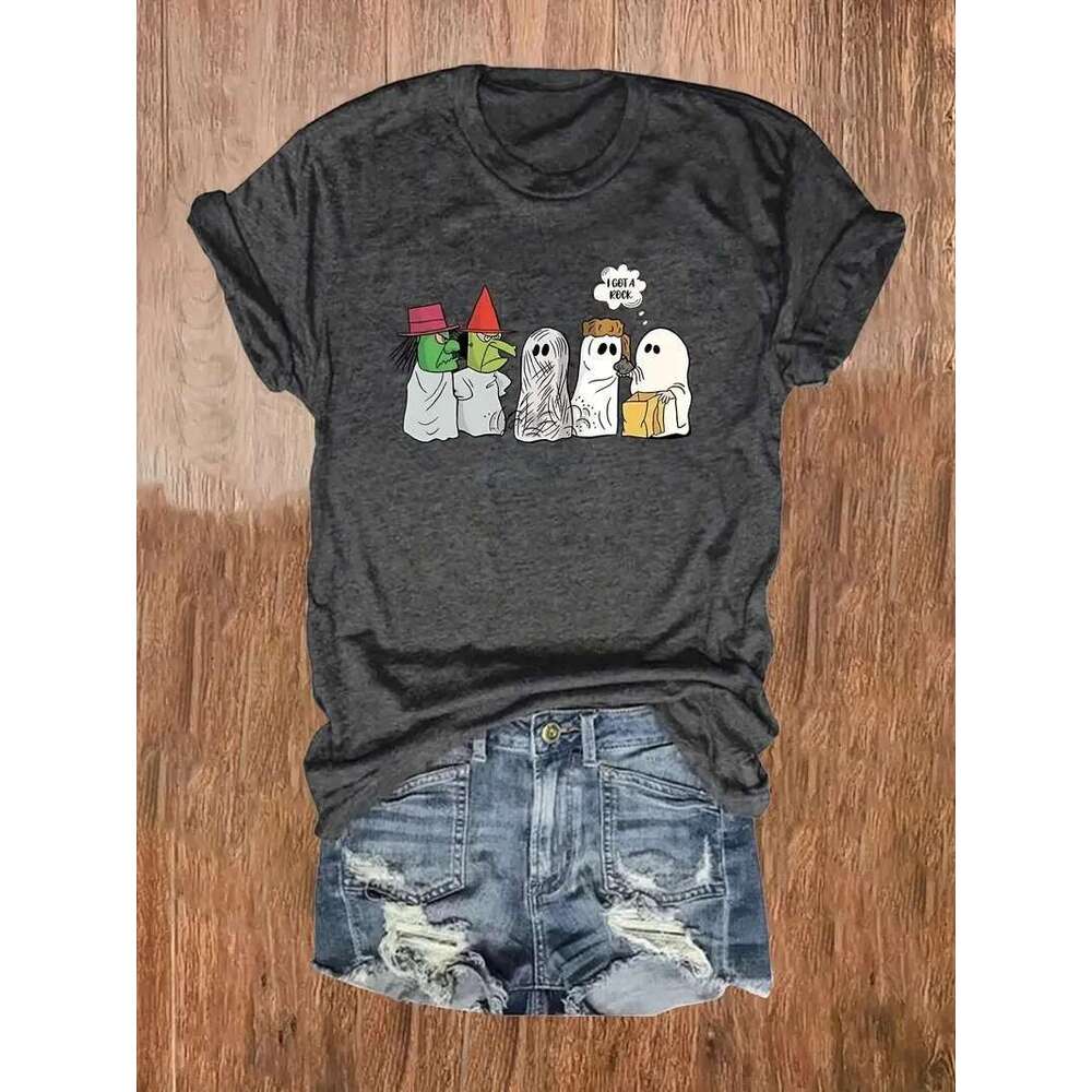 Plus Size Women's Clothing Halloween Print Short Sleeve T-Shirt Casual Crew Neck Top For Spring Summer Women's Clothing