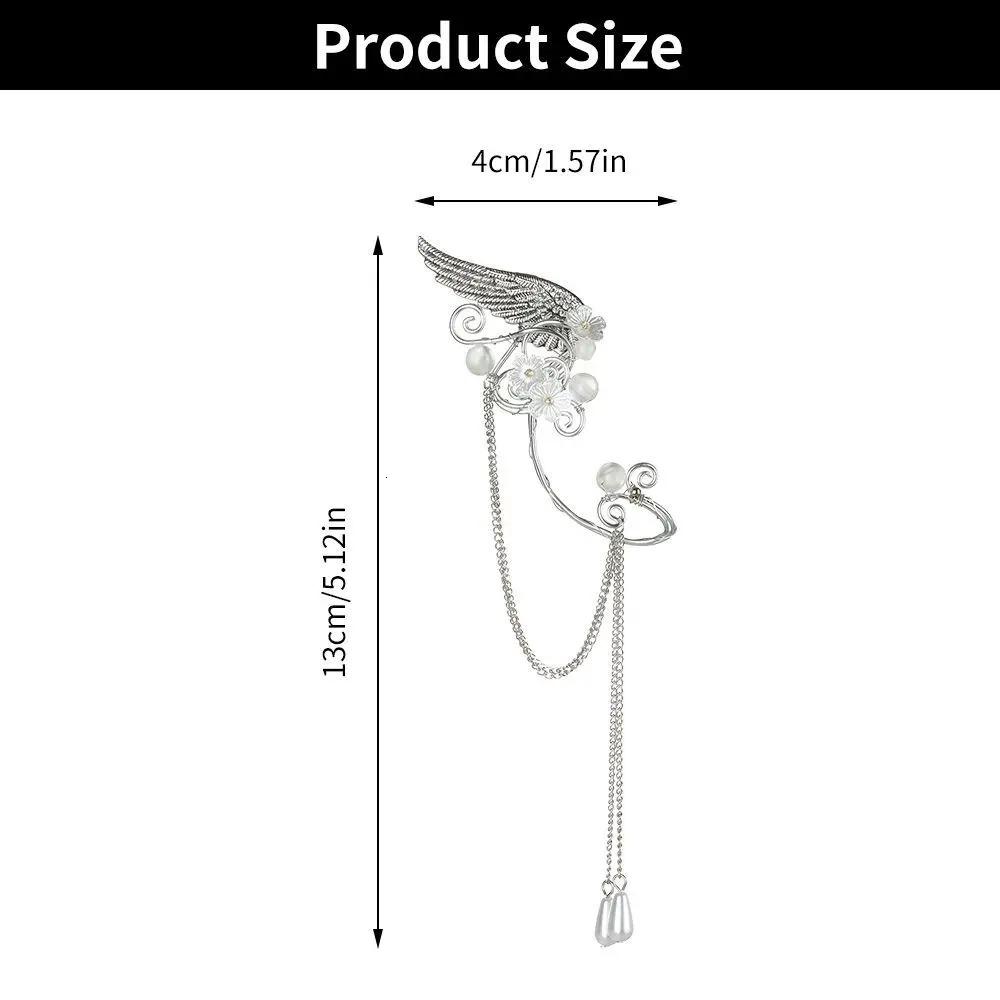 Charm Fairy Long Tassel Elf Ear Cuff Wrap Wings Resin Flowers No Piercing Elven Clip On Earrings For Women Cosplay 250213
