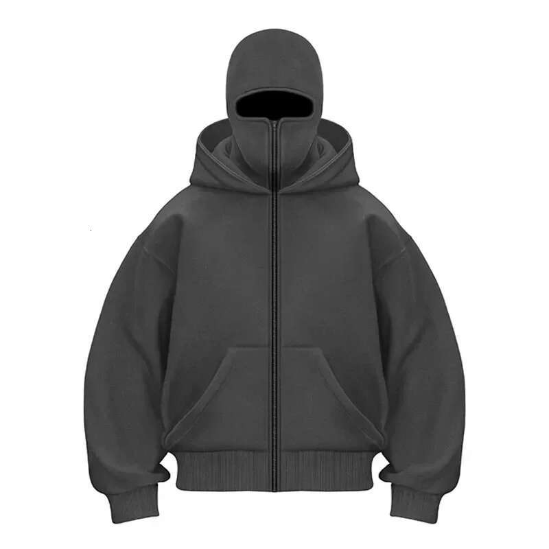 Solid Color Ninja 2025 Men Hip Hop Spliced Pullover Sweatshirt Autumn and Winter Retro Street Couple Tops Zip Up Hoodie