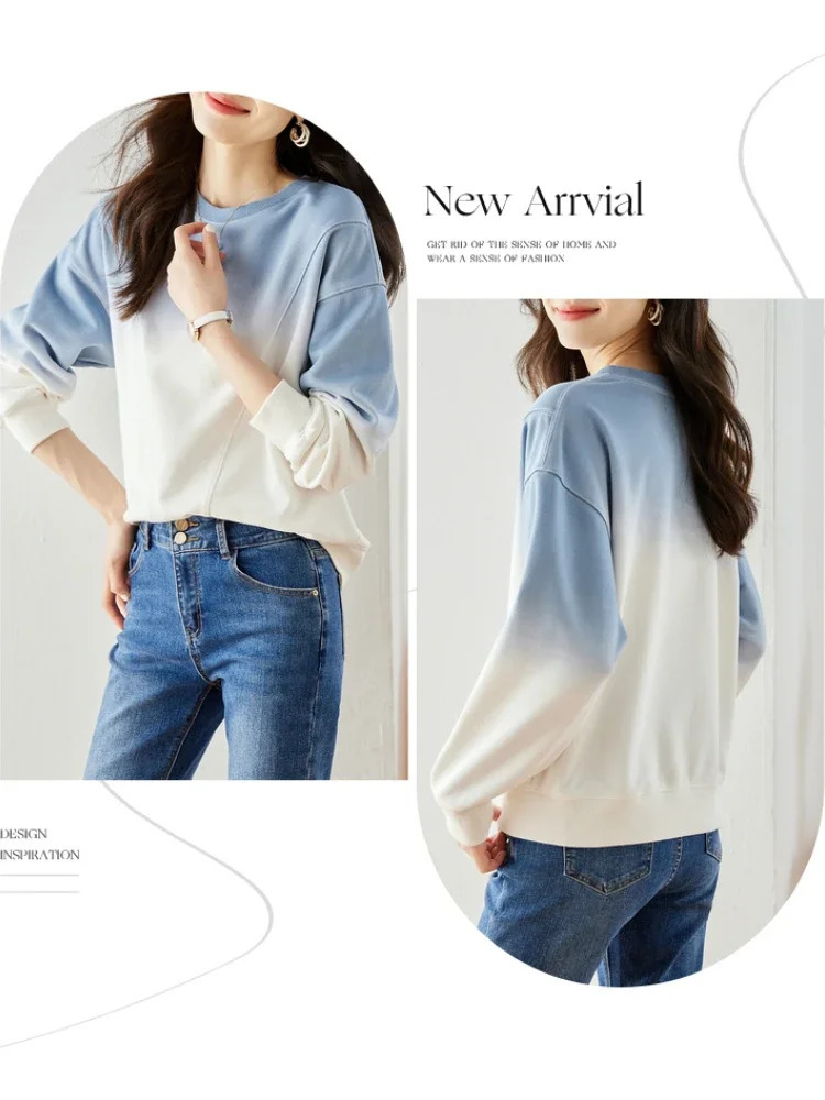 VIMLY Loose Gradient Sweatshirts for Women Autumn Fashion Casual Round Neck Pullovers Long Sleeve Tops Female Clothes M2967 250213