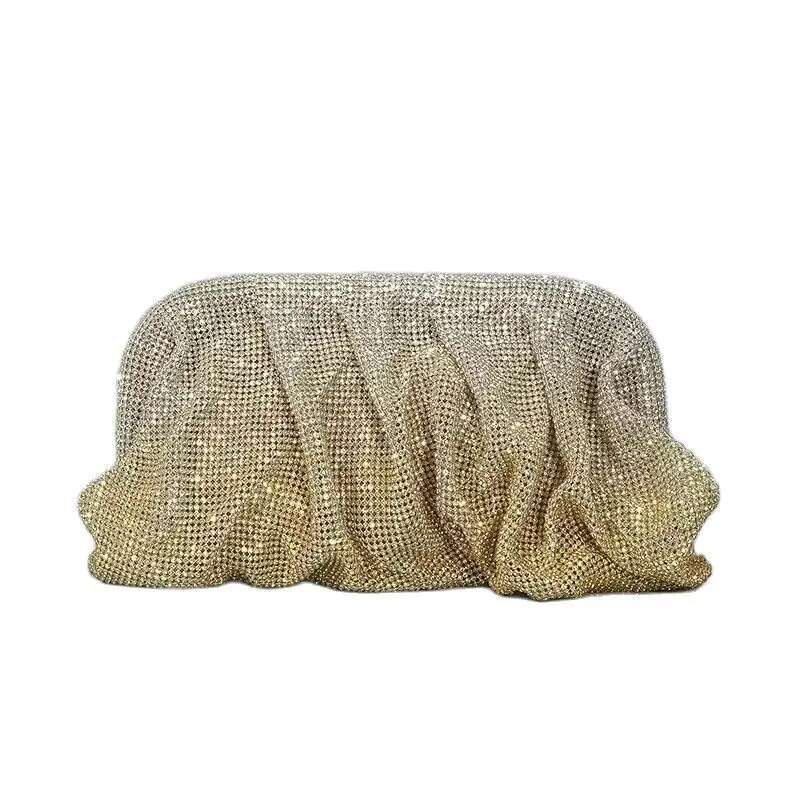 Designer bag women's handbag cloud pleated rainbow fashionable shiny clip rhinestone dinner bag chain strap hand-held crossbody