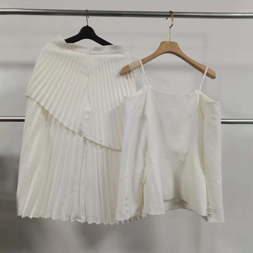 Elegant Skirts Set For Women Lapel Long Sleeve Spliced Belt Tunic Backless Coat High Waist Pleated Skirt Chic Sets Female