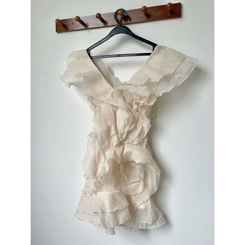 Elegant Women's Dress Unce Irregular Gauze Mini Slash Neck Solid Color Evening Party Dresses 2025 Spring New