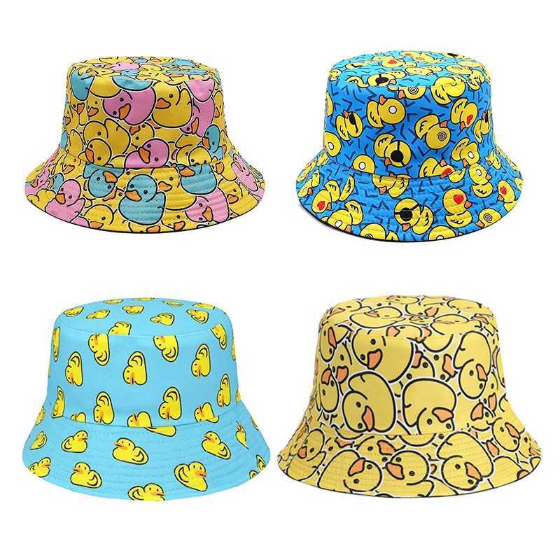 Bocca cartoon duck bucket hat cute printed fisherman hat mens and womens double-sided Panama hat 58cm summer outdoor sun hat W250217