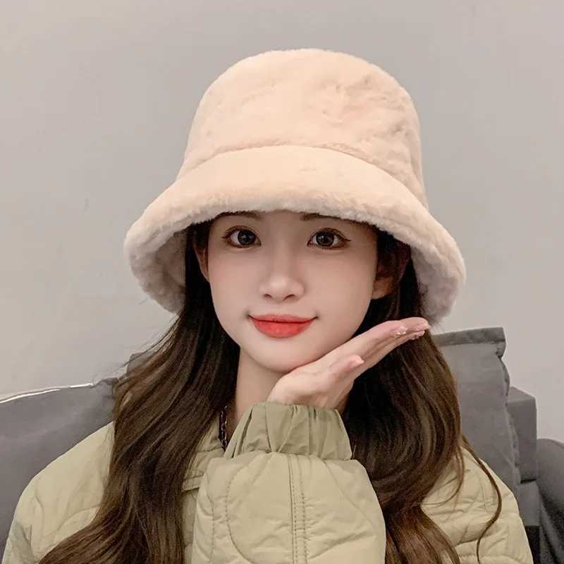 Womens Winter Warm Fluffy Fur Bucket Hat Soft Plush Wide Brim Fishermans Hat Korean Girls Outdoor Windproof Basin Hat Bob Visos W250217