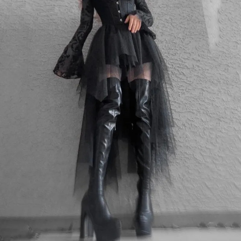 Emo High Waist Irregular Sexy Slim Skirt Harajuku Gothic Mesh Women Y2k Egirl Alternative Indie Clubwear Female 250211