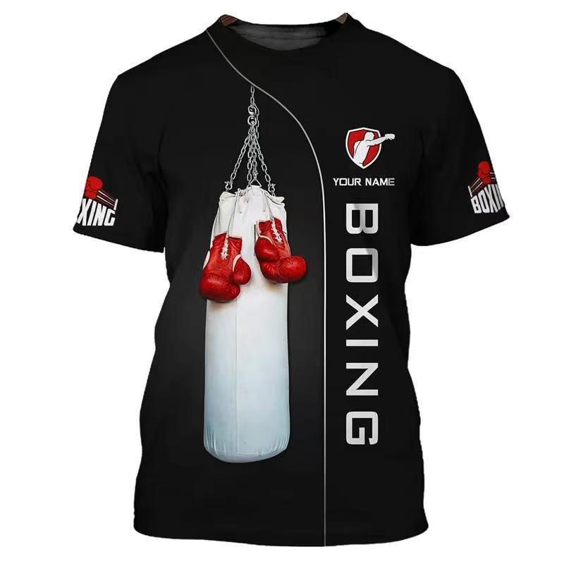 Men's printed summer new boxing short sleeved quick drying breathable T-shirt, running sports fitness boxing suit
