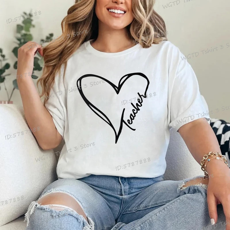 Teacher Heart Graphic T Shirts Women Gift for Teachers Crew Neck Casual Top Tees Teacher Life Fashion Short Sleeve T-shirt 250217