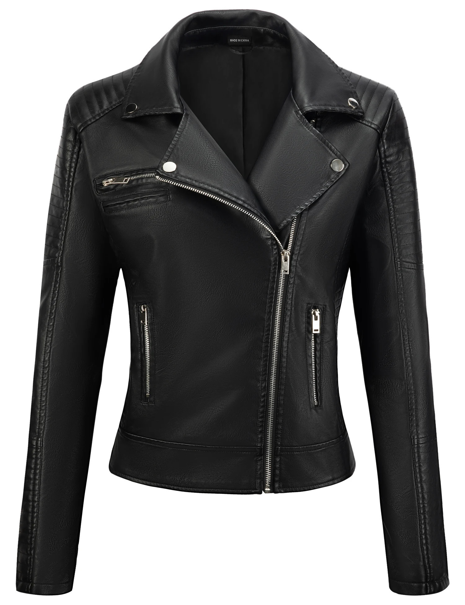 UR Womens Faux Leather Jacket Black Motorcycle Moto Biker Short Coat 250211