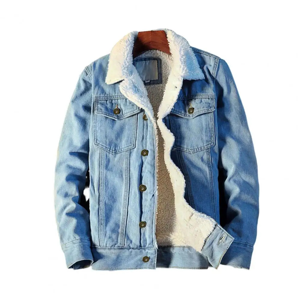 Trendy Denim Coat Long Sleeve Winter Jacket Lapel Pockets Jean Outerwear 250212