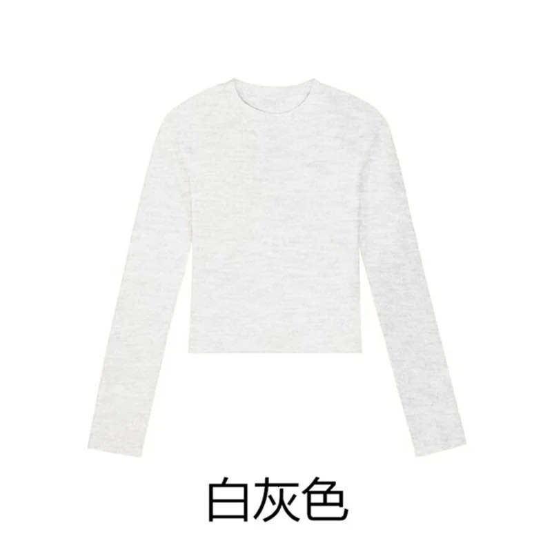 Cotton O Neck Long Sleeve Shirt Women Sexy Cropped Tops Autumn Black Casual Skinny Slim Basic Woman T Shirts White Clothing 250213