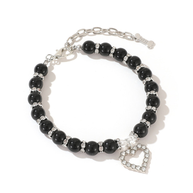 Blue Dog Pearl Necklace Collar with Crystal Rhinestone Heart Pendants,Fancy Cat Wedding Necklace Jewelry, Bling Pet Collar Birthday Gift for Small Med