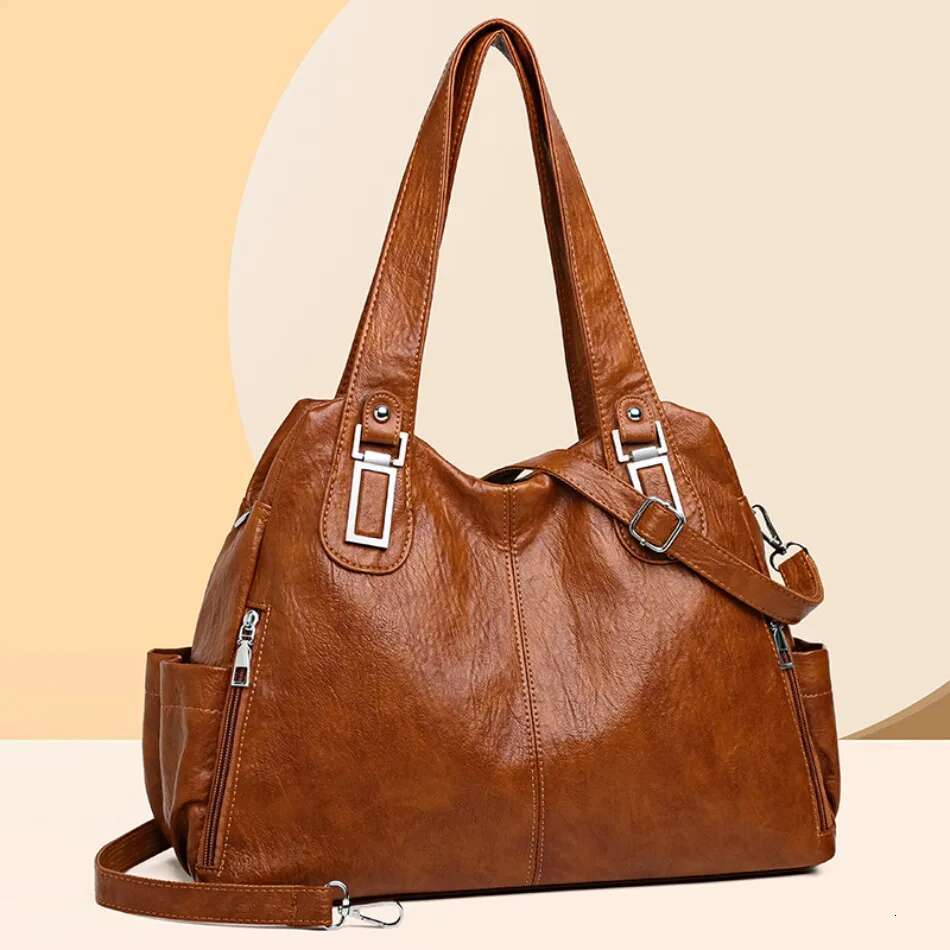 Solid Color Shoulder For Women 2025 High-Quality Soft Leather Casual Tote Bag Ladies Vintage Crossbody Messenger Handbag Sac