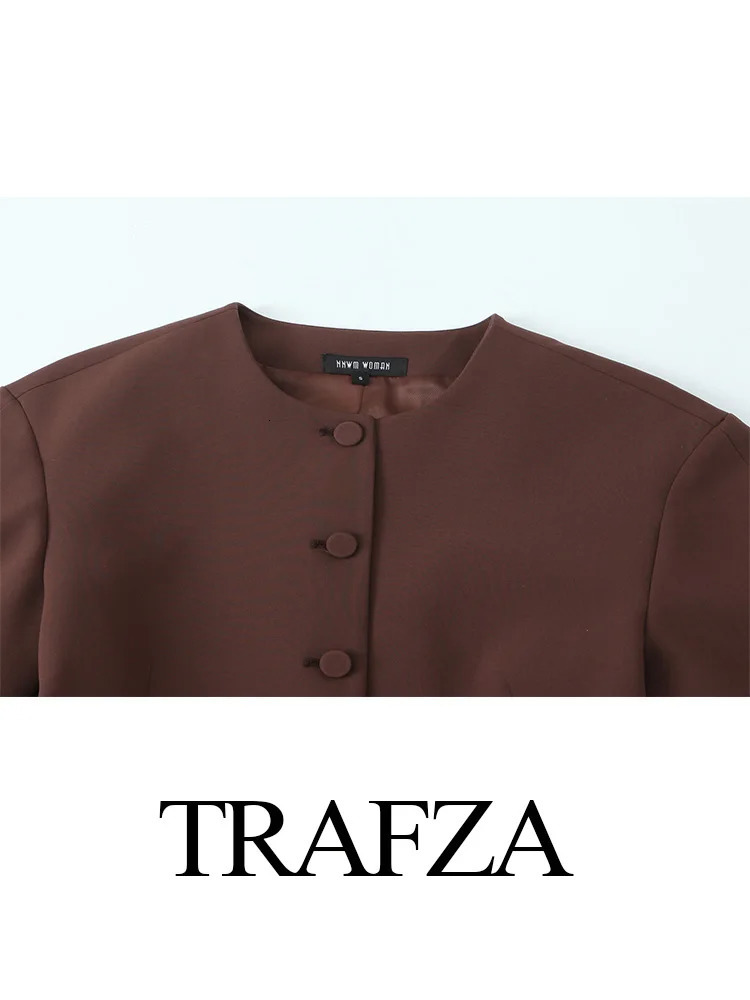 TRAFZA Women Mini Skirt Sets ONeck Pocket Decorate Solid Casual Short CoatHigh Waist Zipper 2 Piece Set Outfit 250214