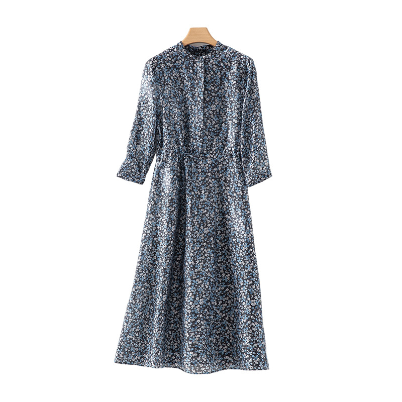 A174190 new spring and summer high-grade exquisite floral mid-sleeve dress female round neck waist design a-line skirt