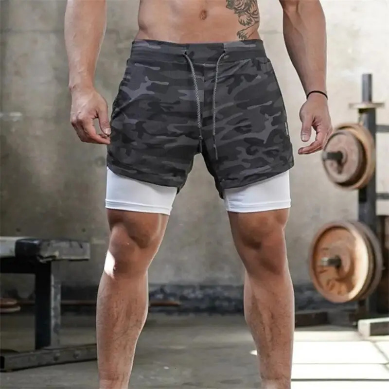 Summer Men Running Shorts 2In1 Doubledeck Sport Sportswear Fitness Short Pants Training Jogging Bottom Mens Clothing 250214