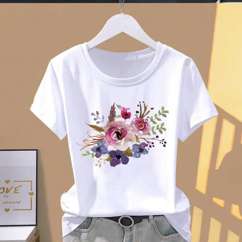 Women Print Floral Sports Fashion Casual Explosive Short Sleeve T-shirt Graphic Tshirts Women Clothes Oversized T Shirt 250217