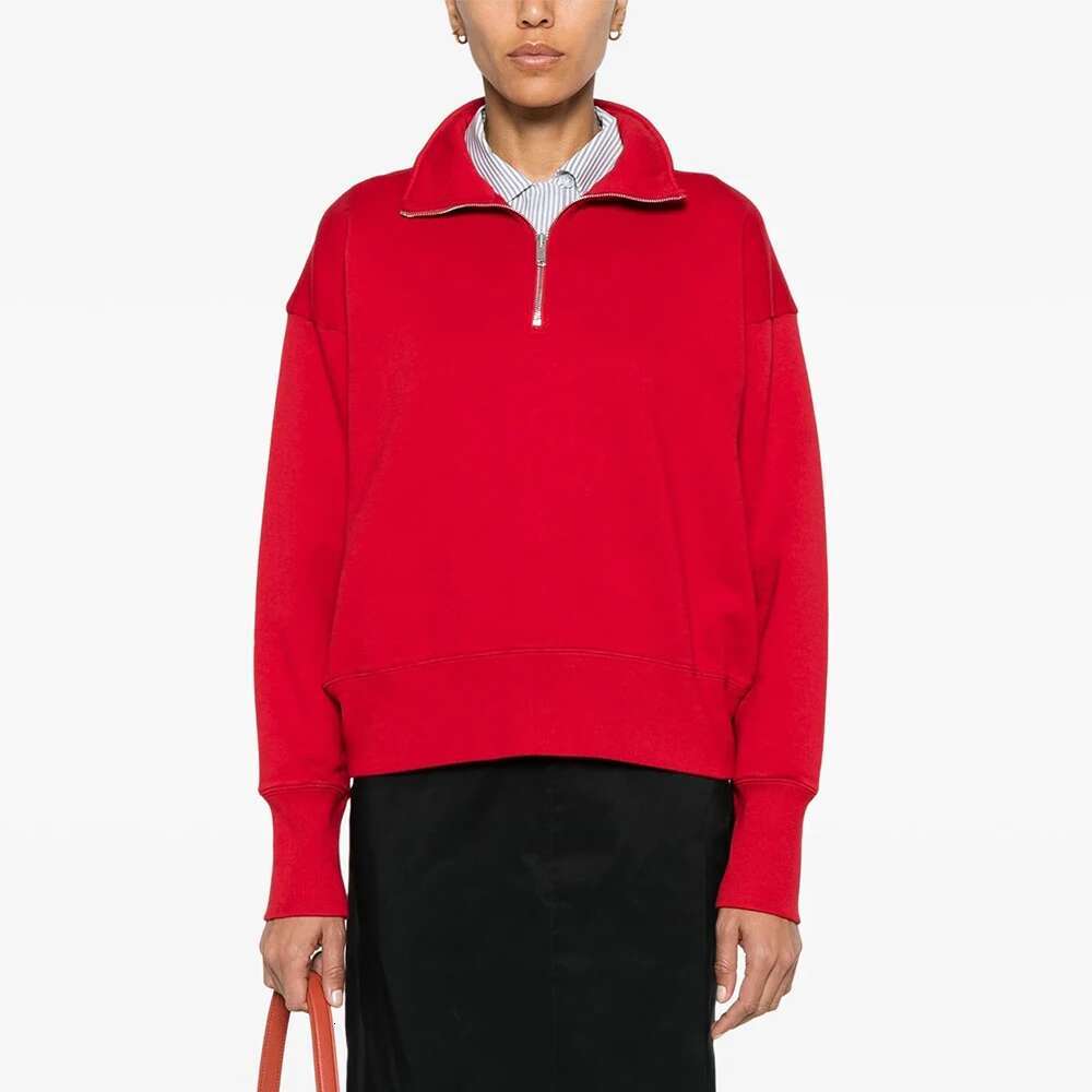 Cotton Women Sweatshirt Y2k Zipper Decoration Simple Fashion Elegant Commuter Half High Neck Long Sleeve T-Shirt Tops 2025 Fall