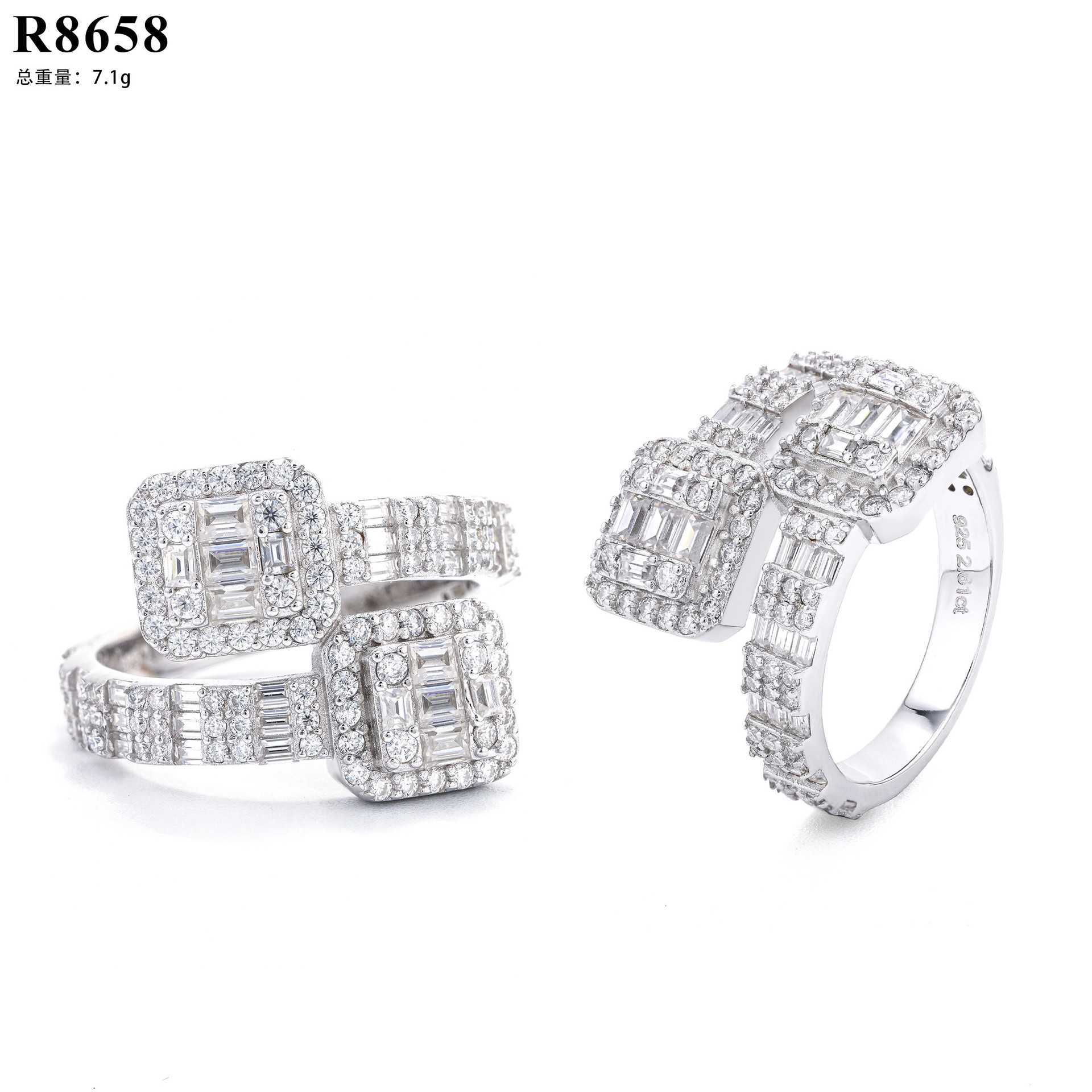 Straight ladder square mens ring pure silver inlaid with moissanit diamond ring hip-hop high-end jewelry ring