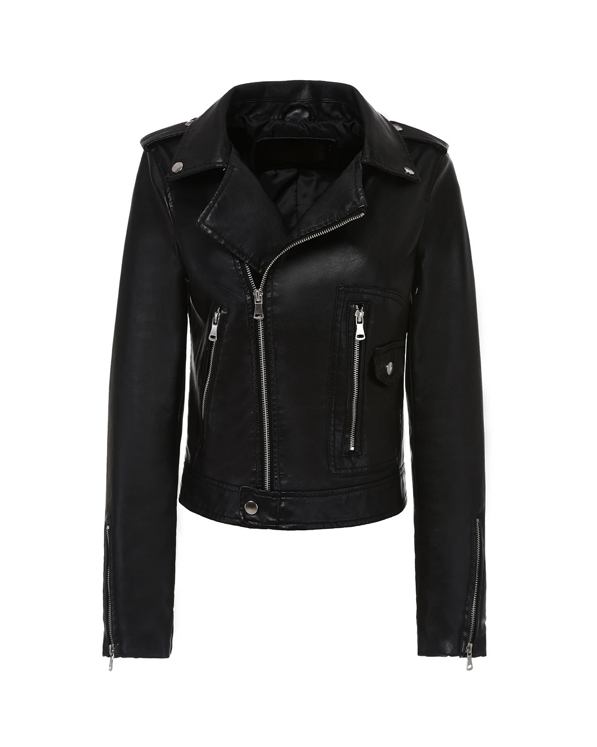 Womens Classic Faux Leather Moto Jacket Casual Pleather Jackets Short Coat 250211