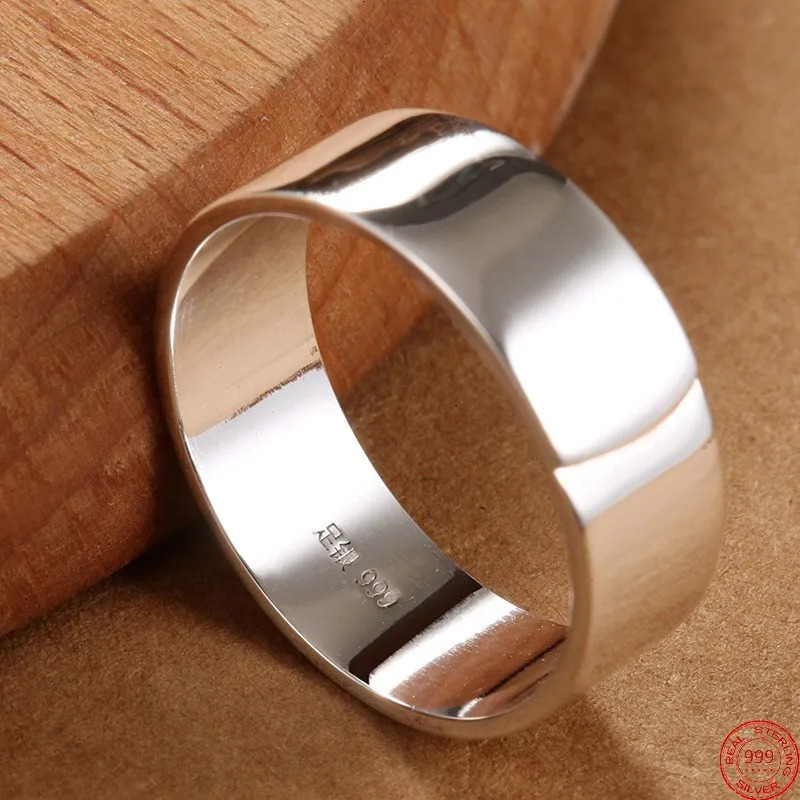 S999 Silver Rings for Women Men Fashion Smooth 4mm 5mm 6mm 8mm Lovers-rings WholesaleArgentum Punk Jewelry Adjustable Size 250213