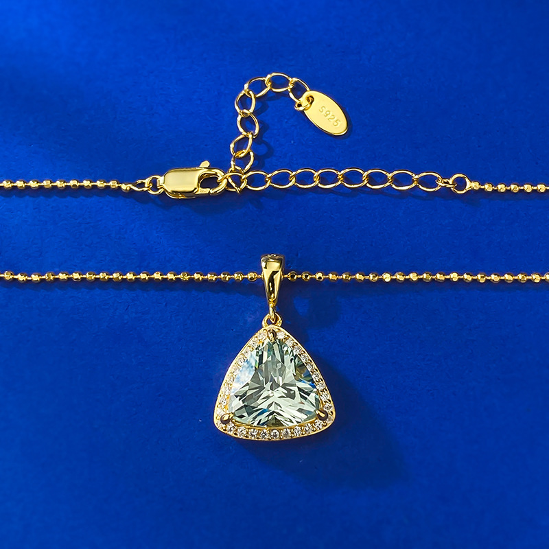 2025 Choucong Brand Triangle Pendant Jewelry Real 100% Sterling Sier Pear Cut Light Tourmaline Moissanite Dia Party Women Clavicle Necklace Gift