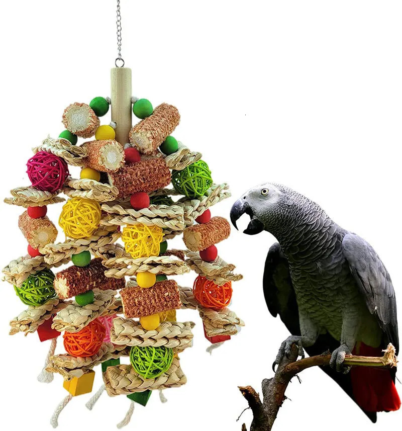 Parrot Toys Natural Corn Wood Parrot Bird Toys Love Bird Cage Funny Training Bird Toys Bite Resistant Bird Tearing Toy 250206