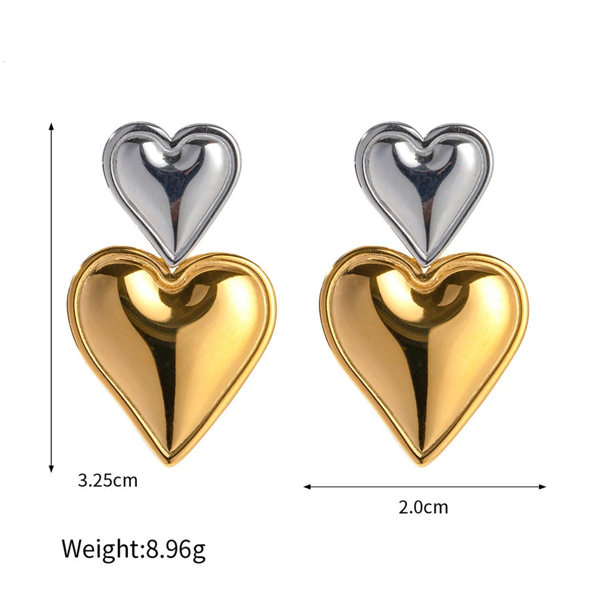 Vintage 18K Gold Plated Stainless Steel Double Heart Shaped Drop Earrings for Women Fashion Jewelry Gift 250213