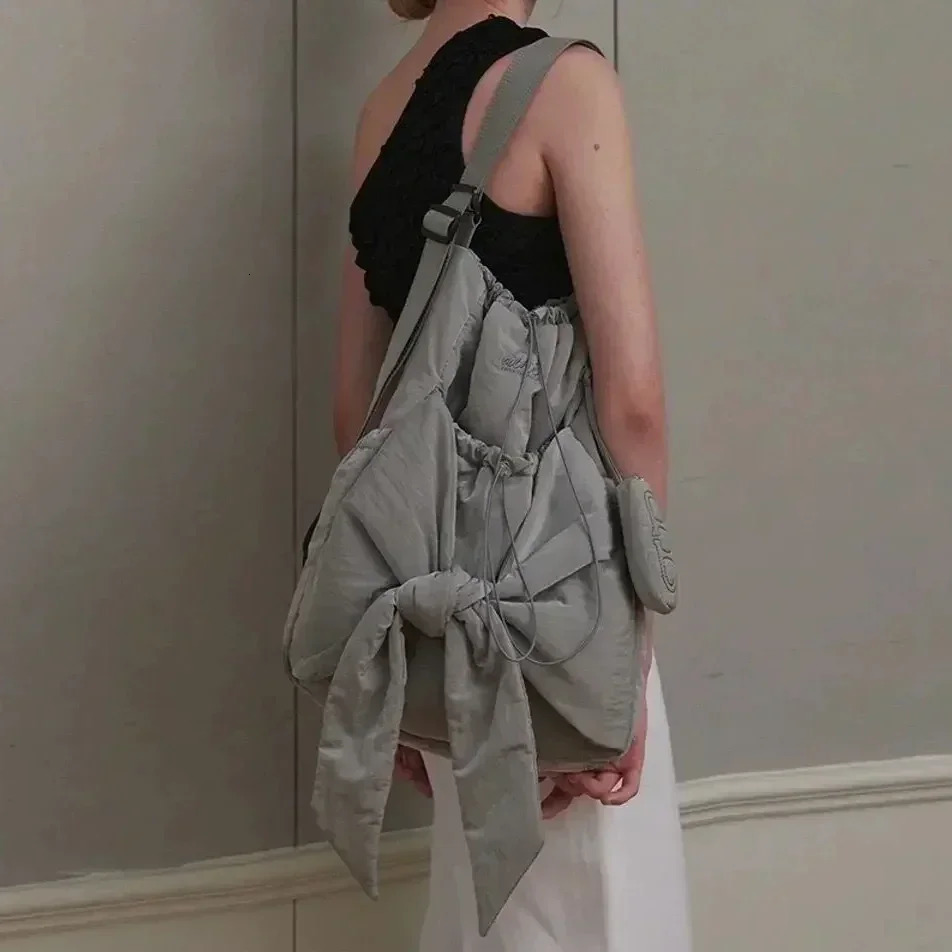 Women Bag Nylon High-Capacity Fashion Casual Backpack Bow Drawstring Shoulder Bag Handbag All-match 250122