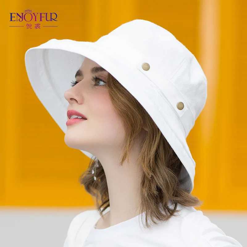 ENJOYFUR Summer Cotton Sun Hats For Women Wide Brim And Breathable Bucket Hats Youth Fashion Caps W250217