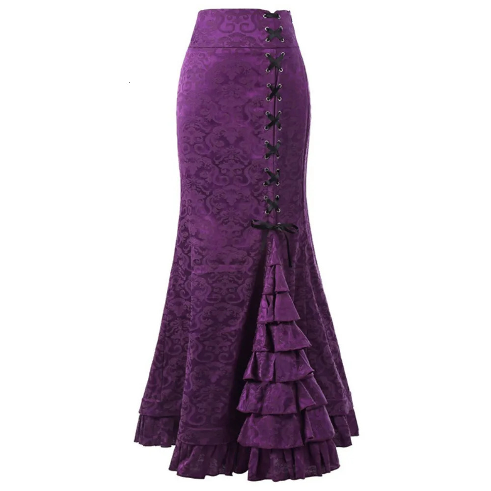 Vintage Gothic Long Skirts Women Punk Fish Tail Skirt High Waisted Temperament Goth Festival Party Wear Woman Clothes 250211
