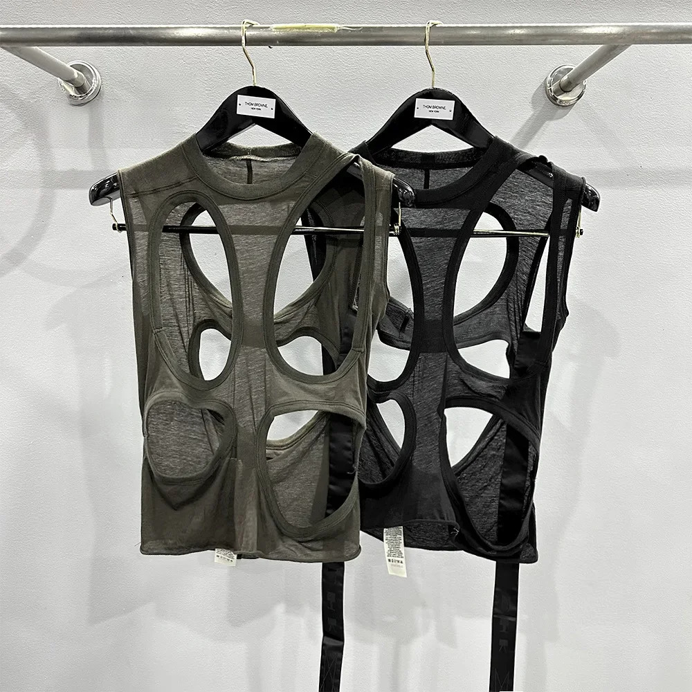 High Street Cotton Hollow Out Tank Women's Style Personality Fashion Big Hole Design Outer Vest Top Tee Tanks Tshirt Tops