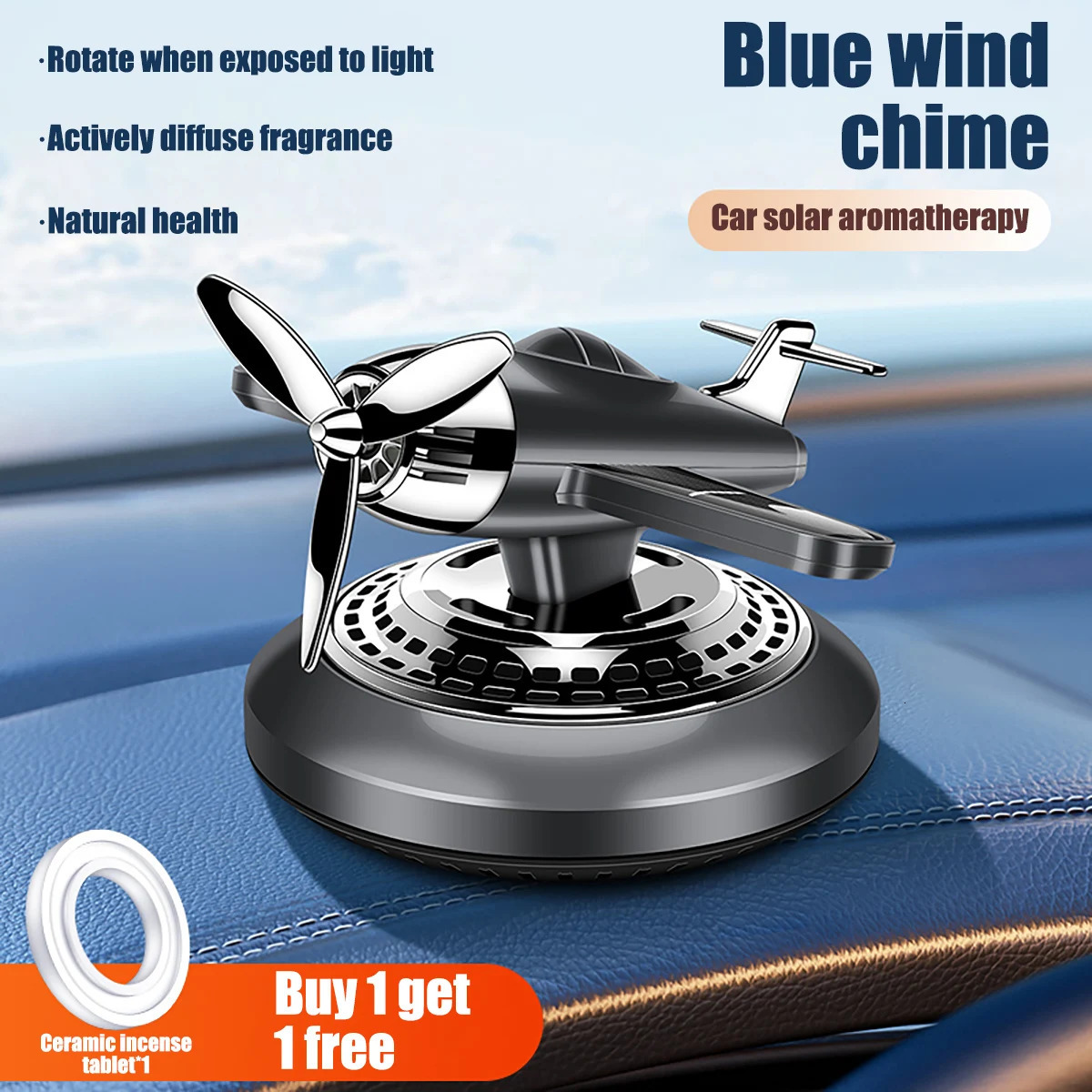 Solar Powered Car Vent Air Freshener Helicopter Airplane Ocean Cologne Blue Wind Chime Fragrance Car Interior Ornament 250214