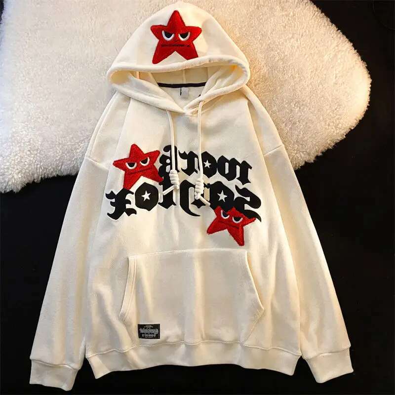 Y2k Hooded Sweatshirt Hip Hop Five Pointed Star Oversized Hoodie Men Women 2023 New Fashion Casual Punk Loose Jacket Streetwear