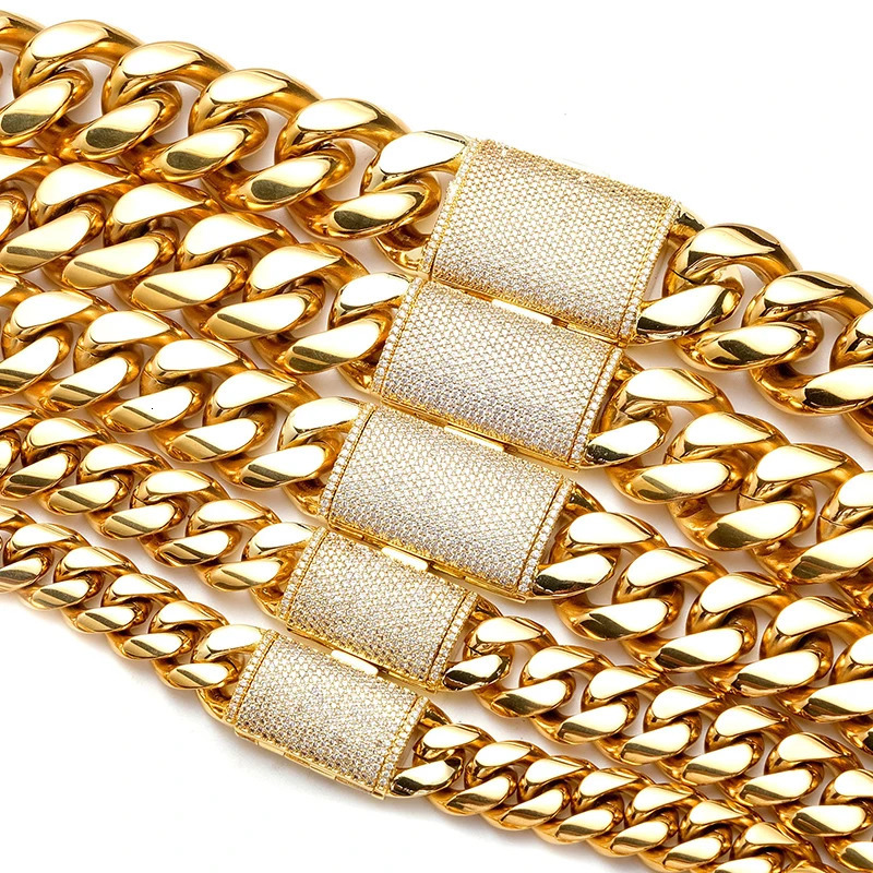 12/14/18/20/22mm Big Heavy Solid Stainless Steel Cuban Miami Link Chain Necklaces for Men Hip Hop Bling Iced out Rapper Jewelry 250213