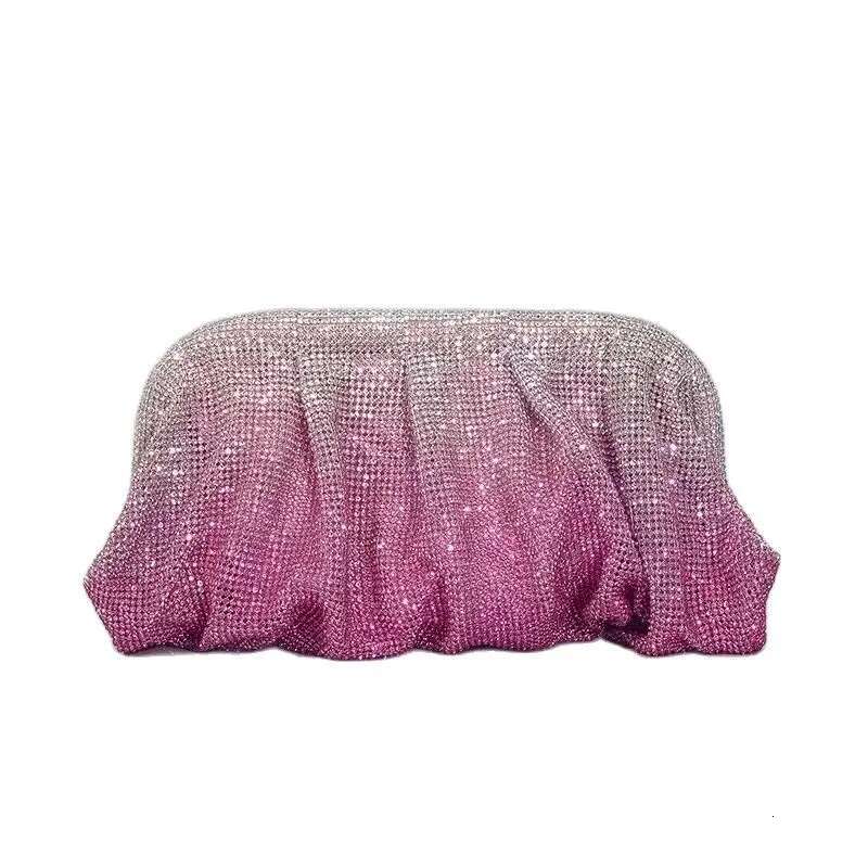 Designer bag women's handbag cloud pleated rainbow fashionable shiny clip rhinestone dinner bag chain strap hand-held crossbody