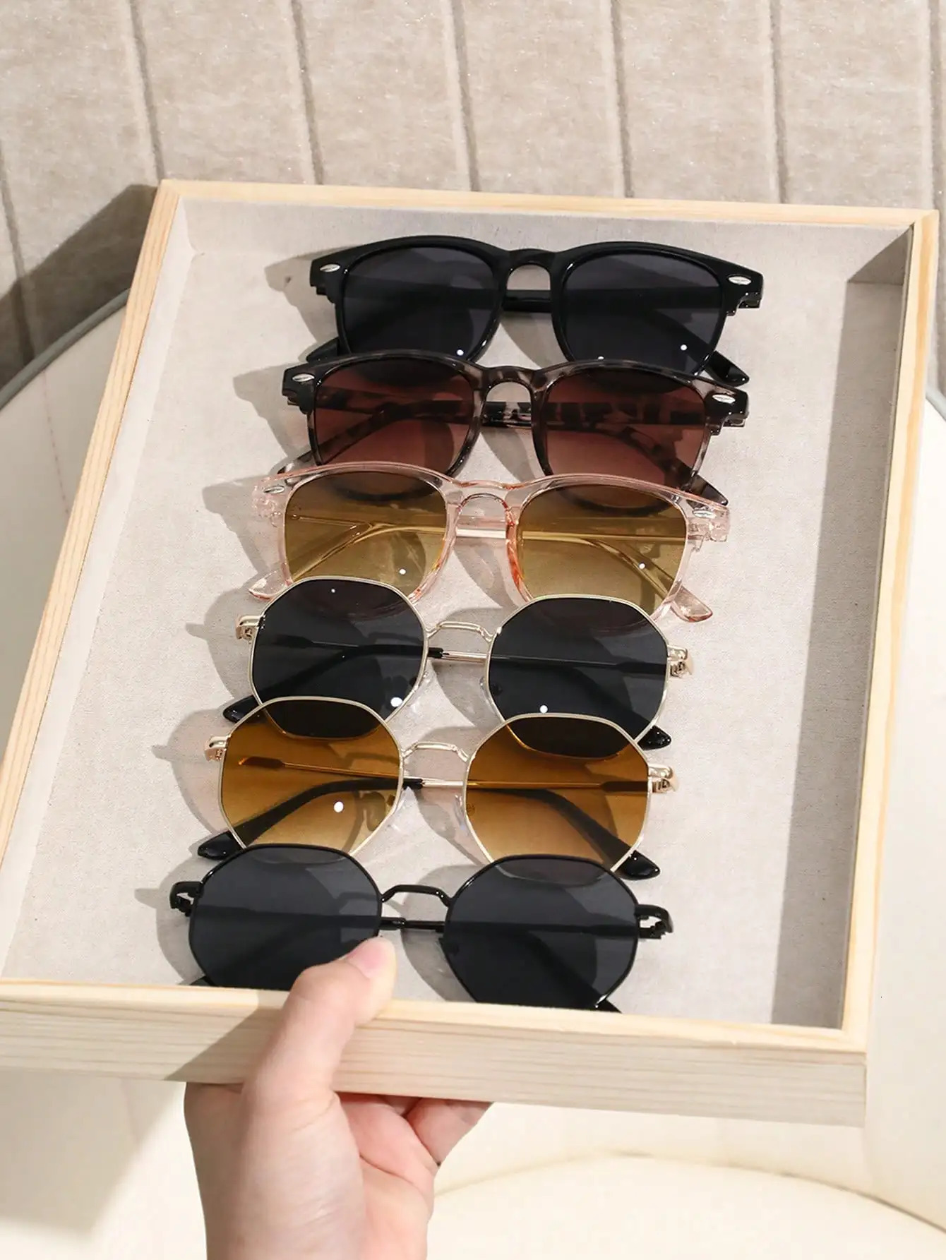 6PCS Unisex Geometric Plastic Metal Frame Fashion Sunglasses For Outdoor Hiking Travel 250214