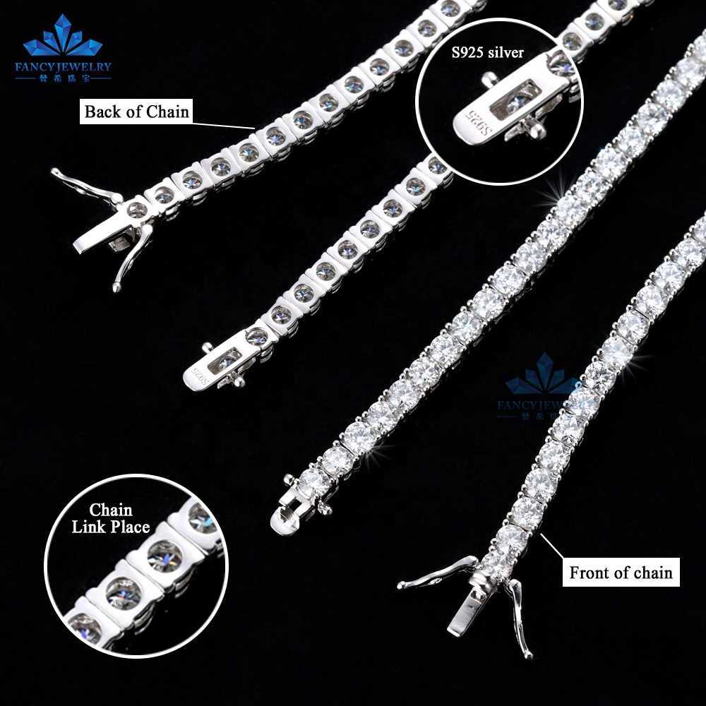 2-6.5mm White Gold 925 Sterling Silver VVS Moissanite Diamond Tennis Chain Bracelet Iced Out Mossanite Jewelry for Men Women