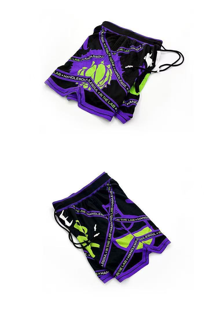 Street basketball casual shorts in white and green color retro basketball sports shorts for men