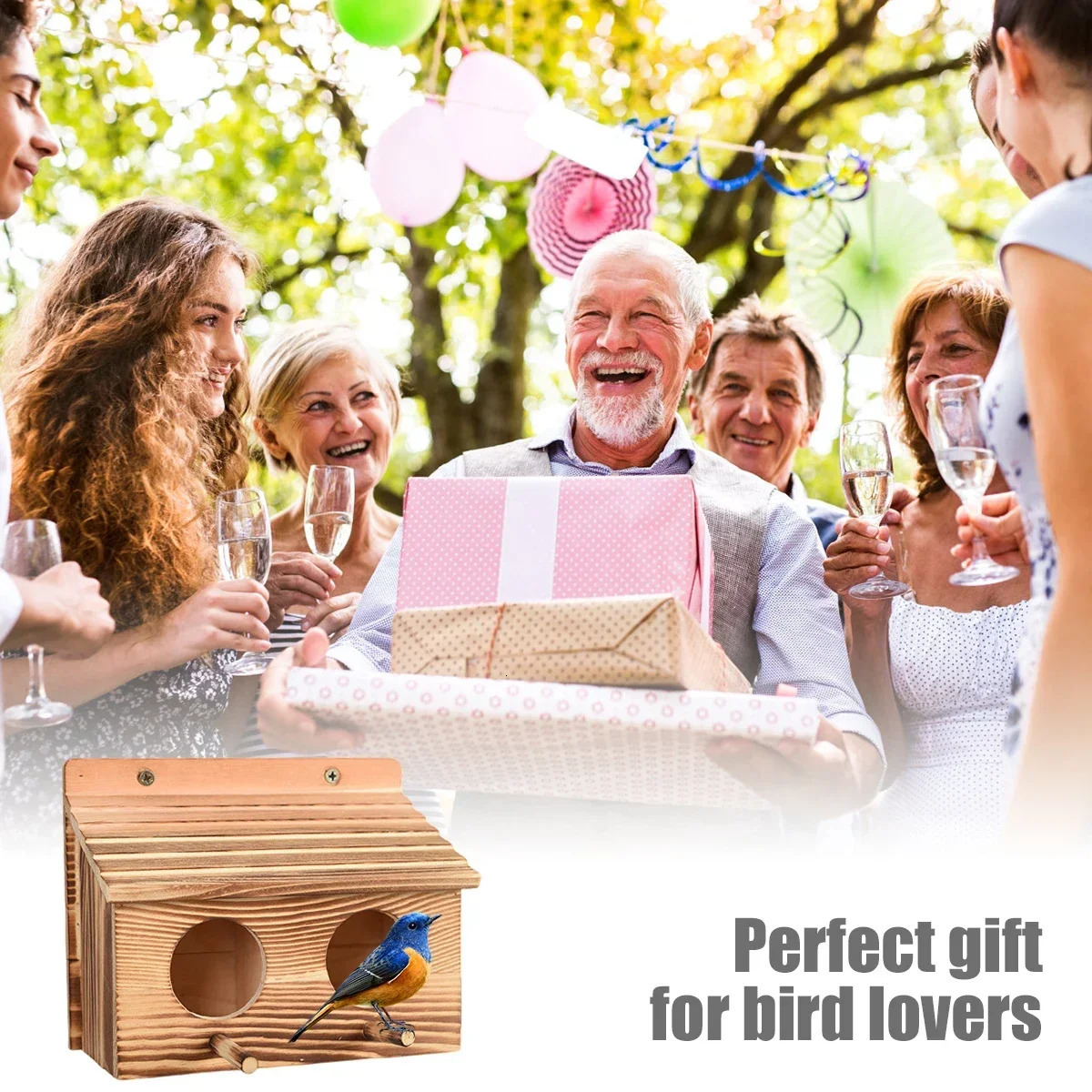 Bird House with 2 Holes Creative Hanging Birdhouse Wooden Garden Bird House Room Handmade c Hanging Outdoor Bird Nesting Sturdy 250206
