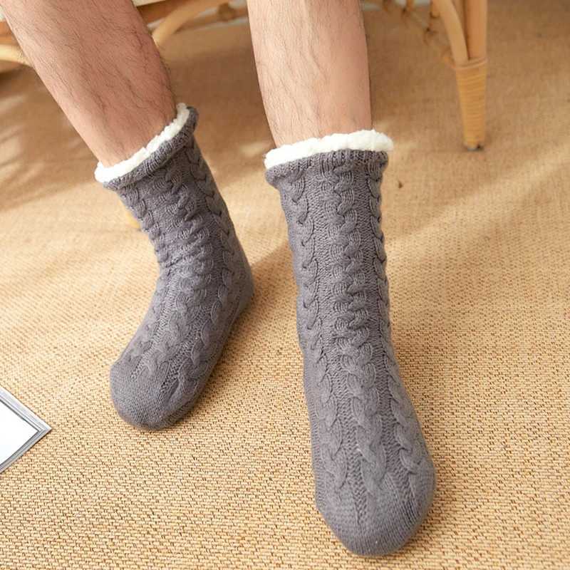 Hot socks mens winter warm home soft mens cotton thick Plus velvet sleep anti slip grip short floor sliding socks W250217