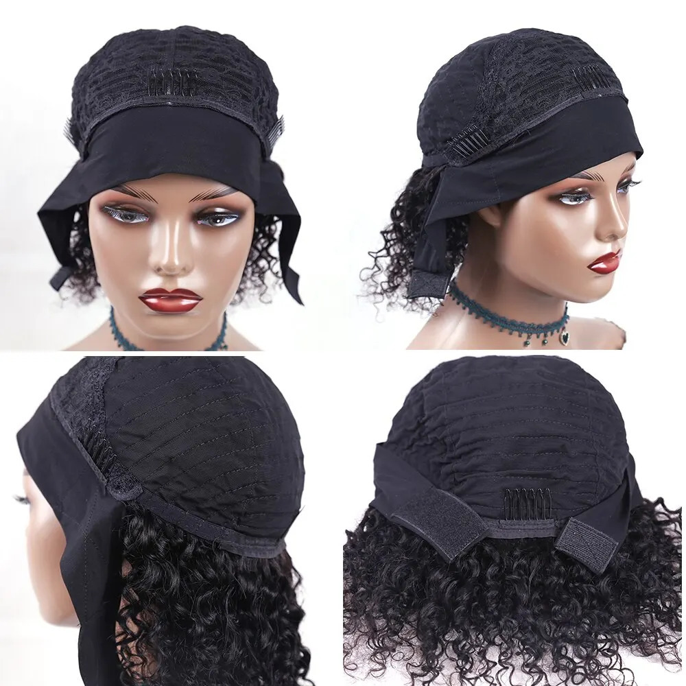 Brazilian Kinky Curly Headband Wigs Wear And Go Glueless Human Hair Wig Full Machine Made Short Bob Curly Wigs For Women 180% 250210