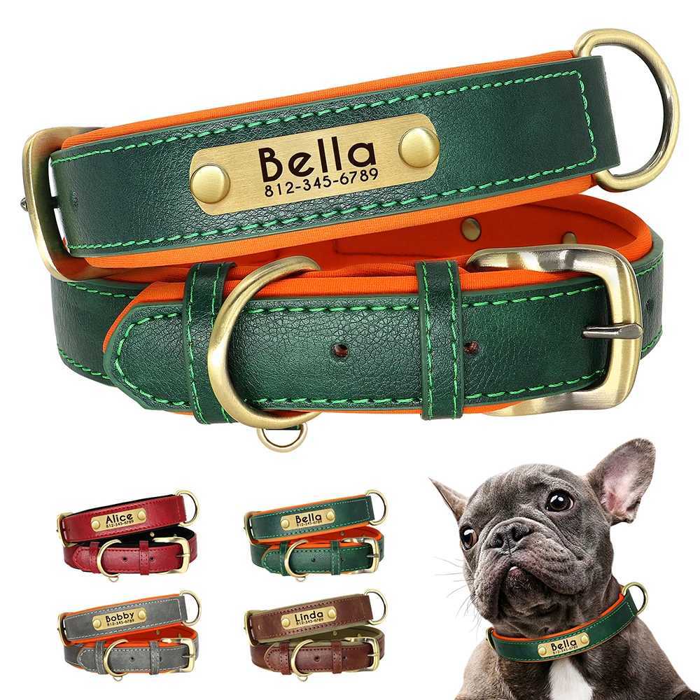 Customized PU Leather Nameplate Dog Collar Soft Padded Dogs Collars Free Engraving Name for Small Medium Large Dogs Adjustable 250205